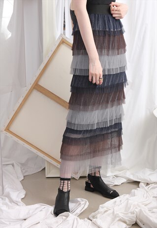 MULTI COLOR MESH TIERED SKIRT