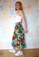 SKIRT VINTAGE 80S WRAP AROUND FLORAL PRINT FRILL MIDI UK 10