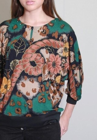 VINTAGE 1990'S AMAZING MULTI COLOURED MIXED PRINT TOP.