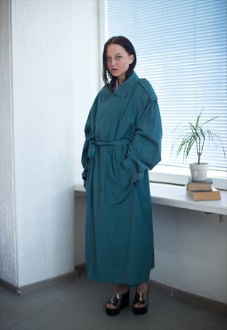 VINTAGE 80'S EMERALD GREEN BUTTON UP COAT