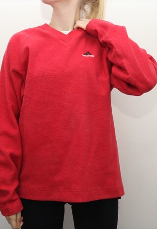 ADIDAS - RED V NECK EMBROIDERED FLEECE SWEATSHIRT - XLARGE