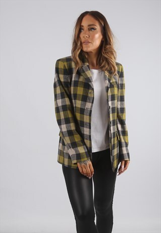 VINTAGE BLAZER JACKET FITTED CHECKED UK S 10 (C9BK)