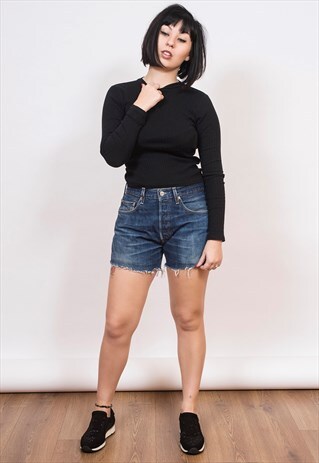 LEVI'S 501 BLUE DENIM HIGH WAISTED SHORTS 14