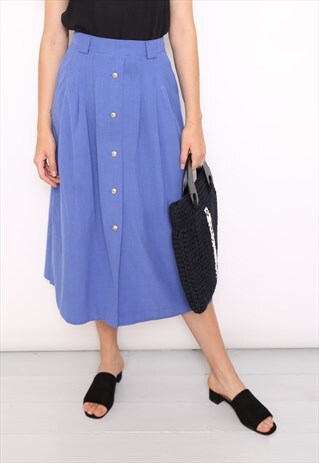 VINTAGE 80S BLUE BUTTON DOWN MIDI SKIRT