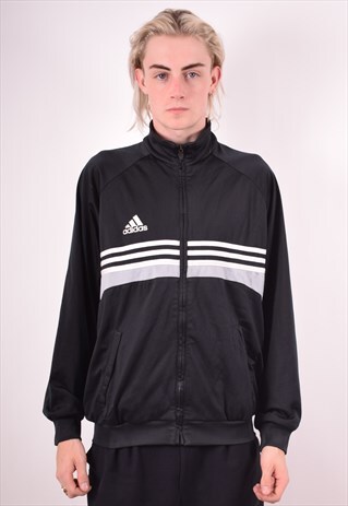 ADIDAS MENS VINTAGE TRACKSUIT TOP JACKET LARGE BLACK 90S