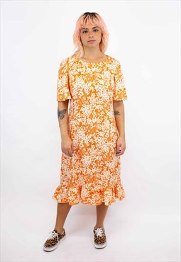 Vintage 70s Orange Abstract Pattern Dress