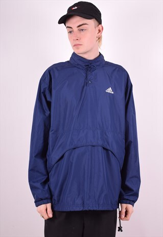 ADIDAS MENS VINTAGE PULLOVER TRACKSUIT TOP LARGE BLUE 90'S