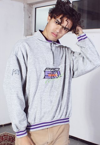 VINTAGE DIADORA GREY AND PURPLE 1/4 ZIPPED SWEATSHIRT