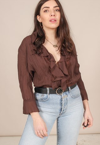 VINTAGE 70S CHIFFON BLOUSE WITH RUFFLES
