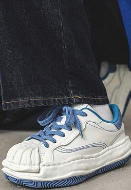 Distressed Platform sneakers melted dog-tooth trainers white