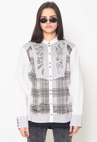 VINTAGE GREY WHITE LONG SLEEVE SHIRT