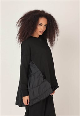 Black oversized sweatshirt parka with A-lined back 