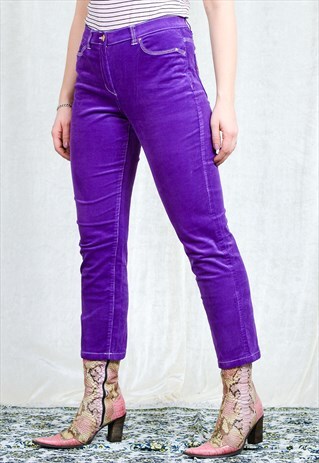 PURPLE CORDUROY PANTS VINTAGE MID WAIST TROUSERS TAPERED LEG