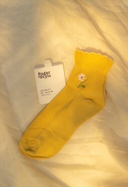 Yellow Frill Top Flower Socks