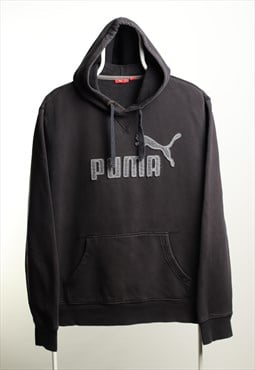 Vintage Puma Logo Black Hoodie Size L