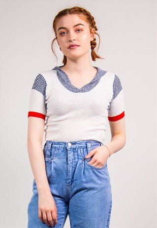 VINTAGE 70'S WHITE SAILOR STYLE KNIT TOP