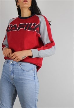 Vintage Fila Sweatshirt Jumper w Spell Out Front 