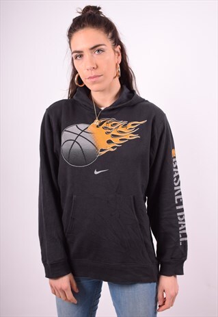 NIKE WOMENS VINTAGE HOODIE JUMPER LARGE BLACK 90'S