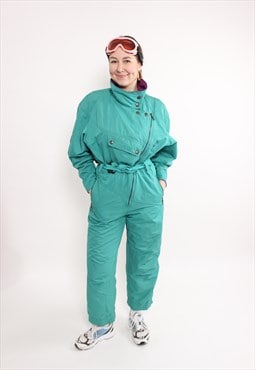 80s one piece ski suit, vintage green snowsuit, women winter