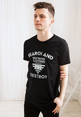 PUNK ROCK T SHIRT - SEARCH AND DESTROY - RETRO VINTAGE MUSIC