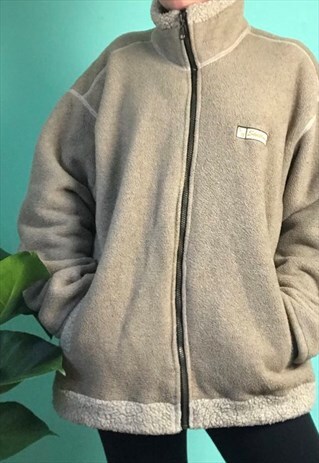 VINTAGE SHERPA TEDDY BEAR BEIGE FLEECE CHUNKY JACKET L