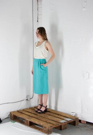 ON SALE TEAL STRAIGHT SKIRT/ RETRO BOLD POCKET SKIRT