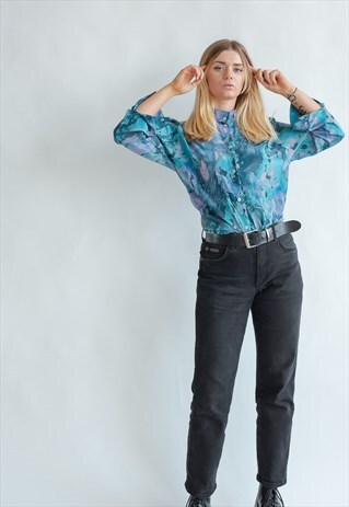 VINTAGE 80S FUNKY MULTICOLOR ABSTRACT SHIRT IN BLUE
