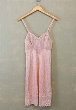 Vintage Y2K Summer Slip Dress Pink With Lace Patterns 