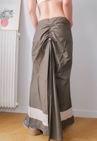Vintage Gorpcore Khaki Parachute Maxi Skirt 