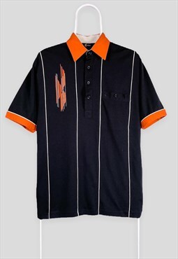 Vintage Gabicci Polo Shirt Black & Orange Medium