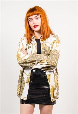 VINTAGE 90'S GOLD CHAIN PATTERN LONG SLEEVE SHIRT