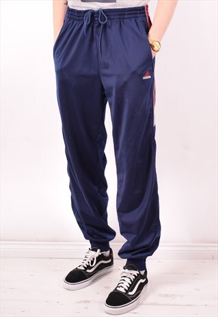ADIDAS MENS VINTAGE TRACKSUIT TROUSERS LARGE BLUE 90S