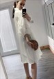 FLORAL DESIGN OVERSIZED SLEEVES SHIRT DRESS IN WHITE