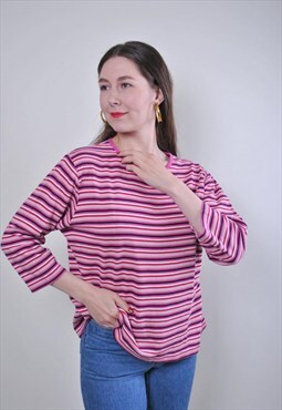 Vintage striped pink quarter sleeve minimalist Tshirt 