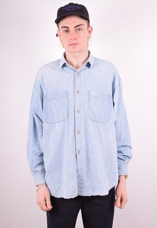 GUESS MENS VINTAGE DENIM SHIRT LARGE BLUE 90S