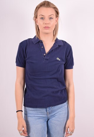 LACOSTE WOMENS VINTAGE POLO SHIRT MEDIUM BLUE 90S