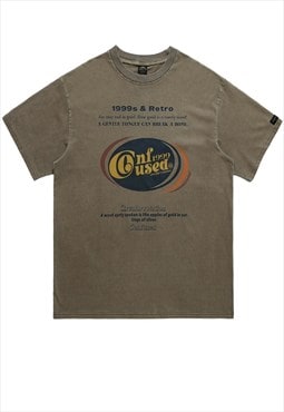Retro t-shirt vintage poster print tee 90s raver top brown