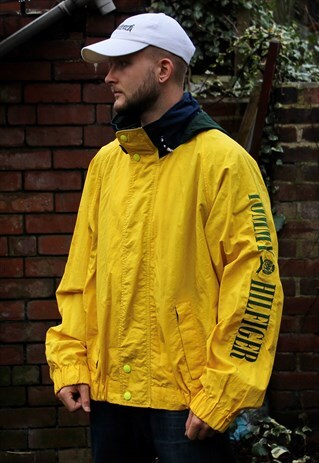 VINTAGE YELLOW TOMMY HILFIGER SPELL OUT SAILING JACKET XL