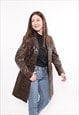 VINTAGE LEATHER TRENCH, 90S BROWN LEATHER JACKET WOMEN FALL