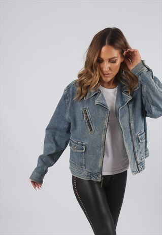 VINTAGE DENIM JACKET OVERSIZED FITTED UK L 14 (9AP)