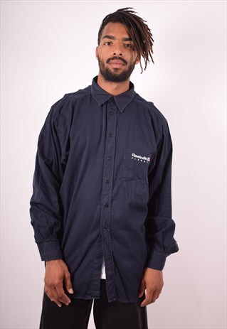REEBOK MENS VINTAGE DENIM SHIRT XL NAVY BLUE 90S