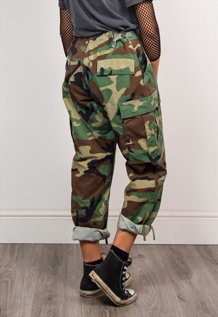 90'S GREEN CAMO PATTERN ARMY STYLE TROUSERS PANTS