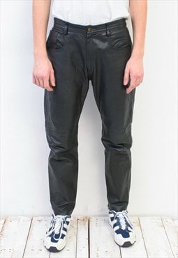 VAVITE Vintage Real Leather Men's UK 42 Trousers Pants Black