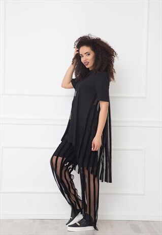 BLACK TULLE PANTS WITH STRIPES