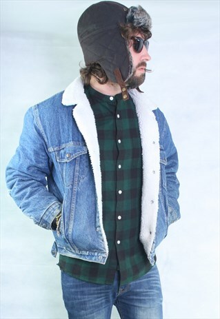 VINTAGE 80'S USA SHERPA DENIM BORG LINED OVERSIZED JACKET