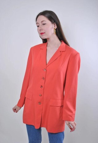 Women vintage orange casual blazer for work 