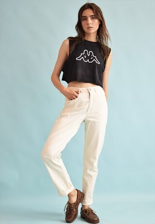 90'S RETRO HIGH WAIST NEUTRAL CREAMY DENIM JEANS