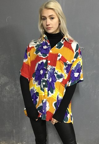 VINTAGE OVERSIZED FLORAL CRAZY PATTERNED SHIRT L 12 14 WAVEY