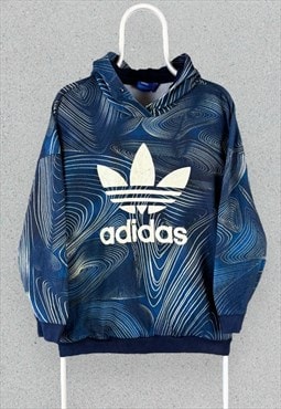 Adidas Originals Patterned Blue Hoodie Firebird Womens UK 14