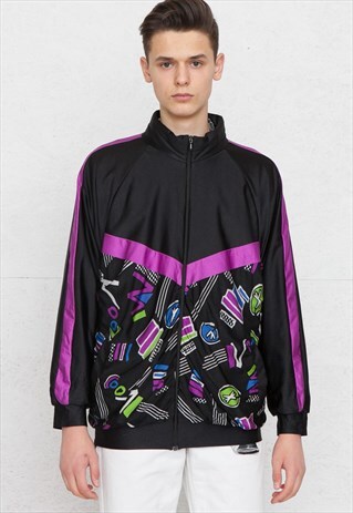 VINTAGE BLACK TWEKA ZIP TRACK JACKET